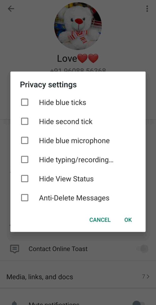 gb whatsapp privacy settings